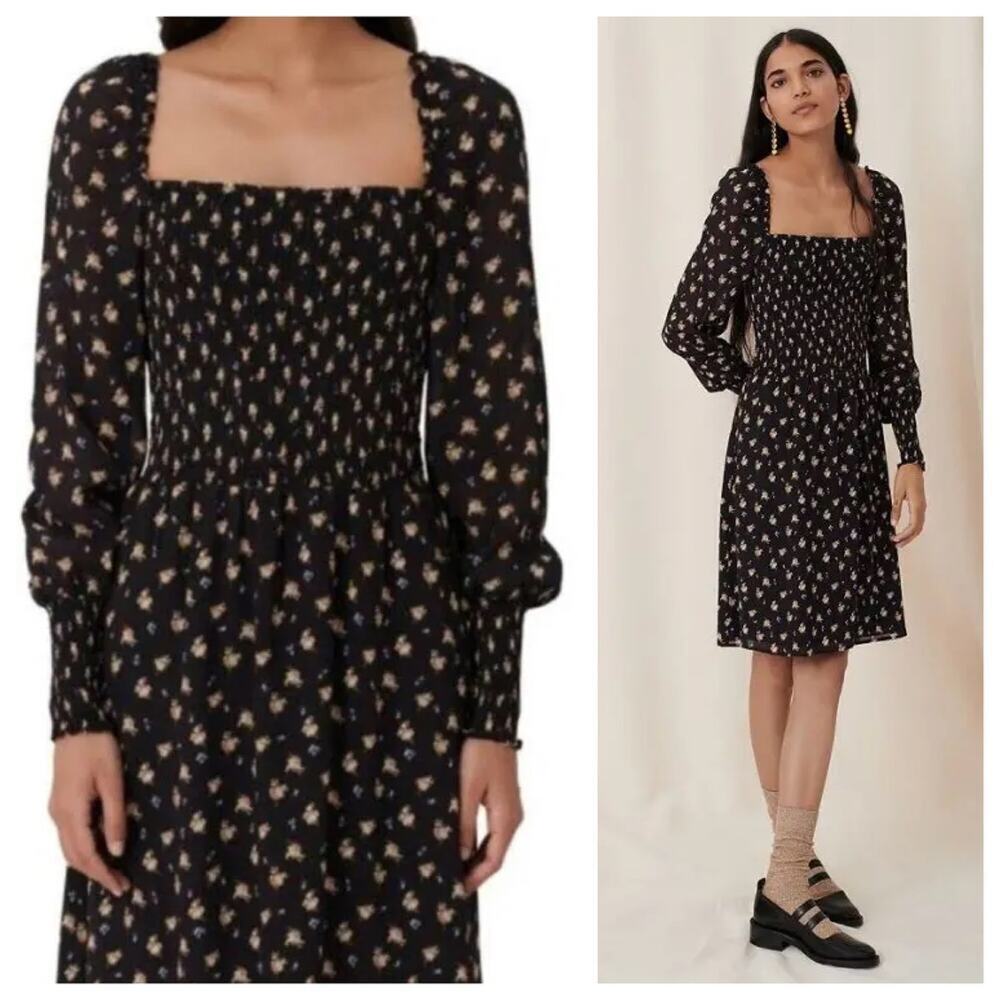 NWT Maje Rithik Dress Smocked Floral Boquet Long Sleeve Boho Flowers FR 40 US M - Picture 15 of 15